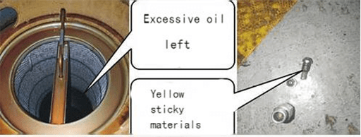 oil and yellow materials left in the oil separator and oil check valve